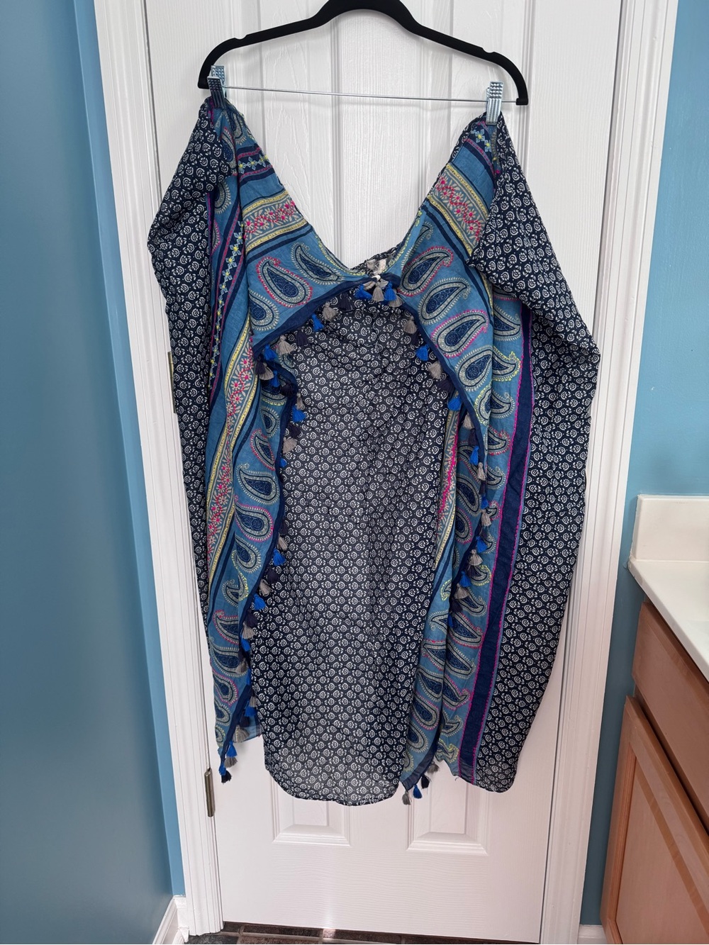 Subtle Luxury Pool To Party Navy & Blue Paisley Tassel Coverup Tunic